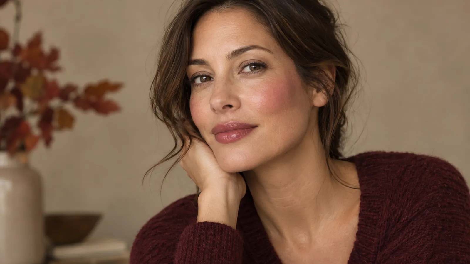 Woman with sheer berry cream blush and translucent berry lips