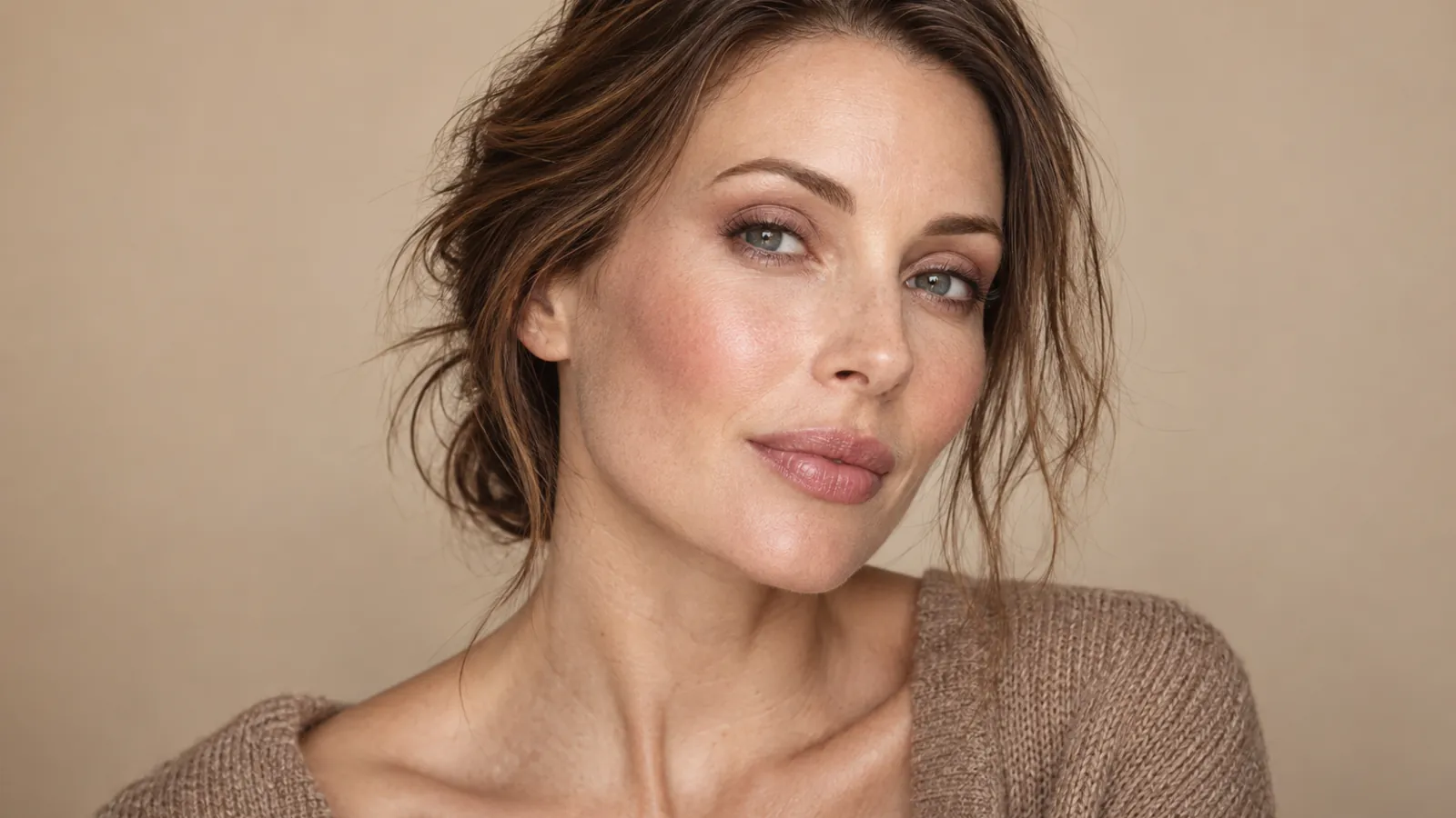 Soft rose-brown toasty makeup on fair cool-neutral skin