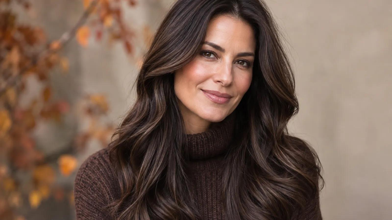 Long layered hair colored glossy dimensional espresso brunette