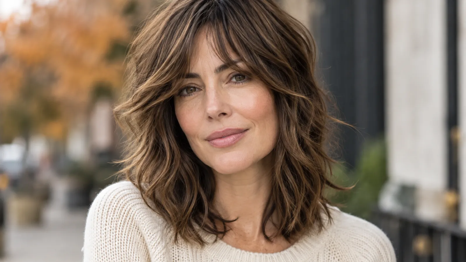Woman with a soft shoulder-length shag and long blended layers